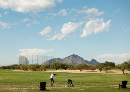 Scottsdale,Az/USA 11.6.19  Talking Stick Golf Course, designed by legendary course architects Ben Crenshaw and Bill Coore, with two distinctive championship golf courses view of Camelback Mountain.のeditorial素材