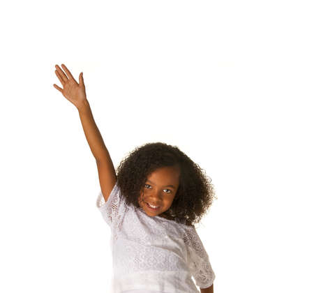Smiling happy little girl with beautiful curly frizzy hair