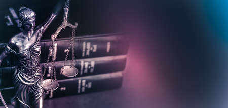 Legal law concept image Scales of Justice and case books on desk.の写真素材