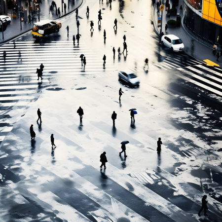 Silhouettes of people walking in the city. 3d renderingの素材