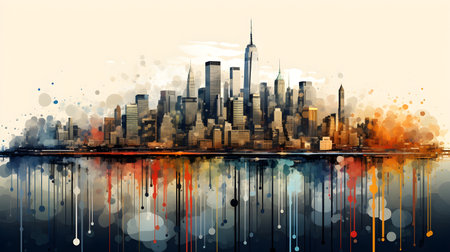 New York City skyline with watercolor splashes.  illustration.の素材