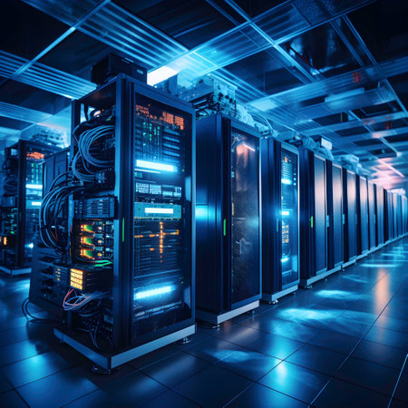 server room with hard drives in internet data center. 3d renderingの素材