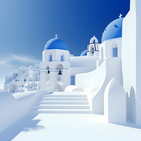 White architecture on Santorini island, Greece.   Ai creationの素材