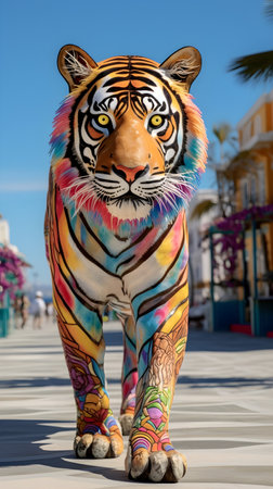 A big tiger on the street in Venice Beachの素材