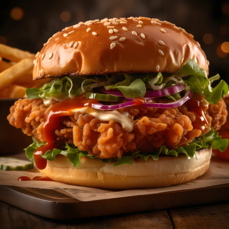 Cheese burger - American cheese burger with Golden French fries and fresh saladの素材