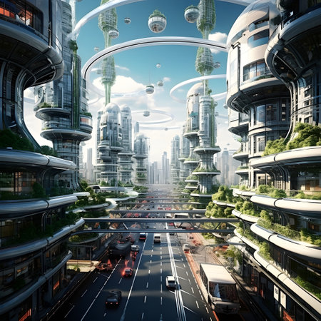 Futuristic, Modern architecture. Skyscrapers and buildings. City landscape.の素材