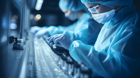scientists working with test tubes in a laboratory (color toned image)の素材