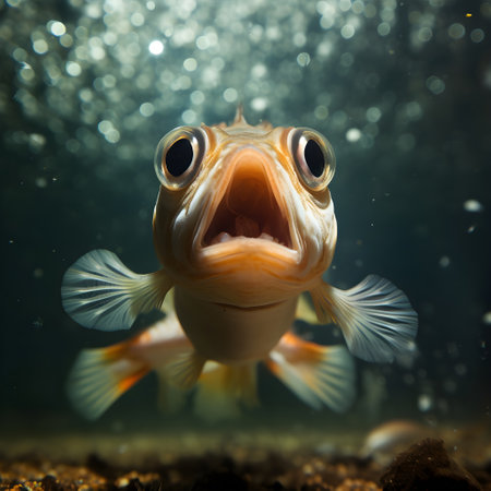 Photo for Portrait of a goldfish in the aquarium with bubbles and water - Royalty Free Image