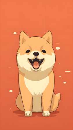 Shiba Inu dog sitting on orange background. Vector illustration.の素材