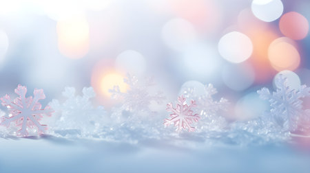 Christmas background with snowflakes and bokeh lights. Festive background.の素材