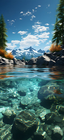 Lake Tahoe, landscape with lake and mountains.の素材