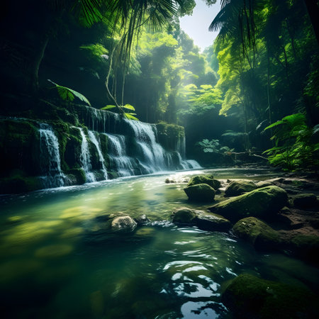 Beautiful waterfall in the jungle, Thailand. Toned image.の素材
