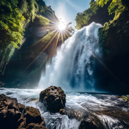 Tropical waterfall in the rainforest of Bali island, Indonesiaの素材