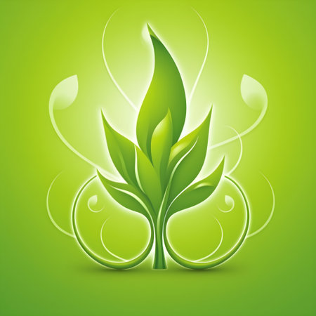Eco background with green leaves and swirls. Vector illustration.の素材