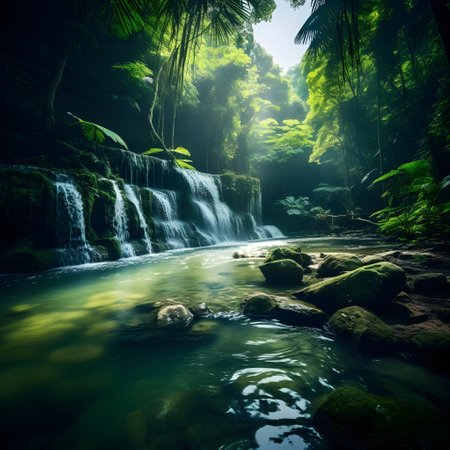 Beautiful waterfall in tropical forest. Nature background. Toned.の素材