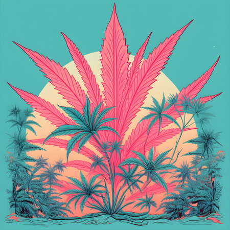 Cannabis leafs on the background of the sun.  illustrationの素材
