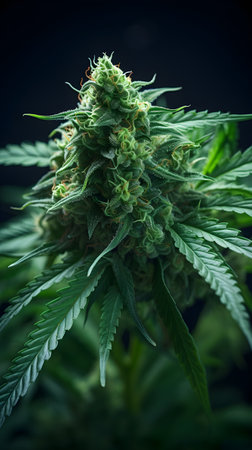 Cannabis buds on dark background. Medicinal indica with CBD.の素材