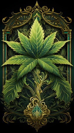 Cannabis leaf and ornate frame. Template for your designの素材