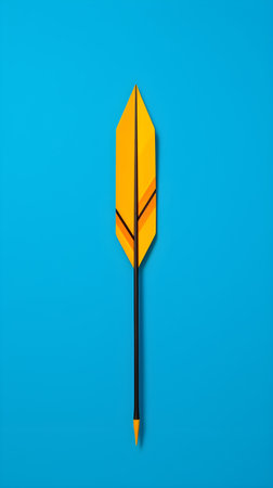 Yellow arrow on blue background. Minimal creative concept.の素材