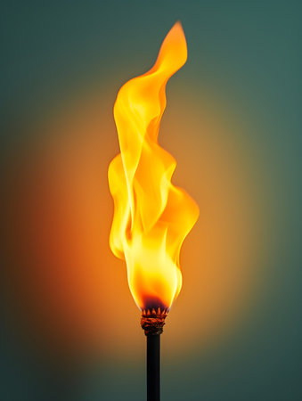 Burning matchstick isolated on a dark background. Close-up.の素材