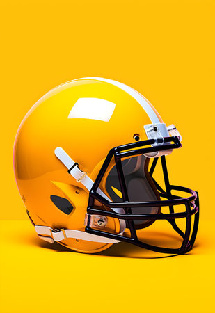 American football helmet on a yellow background.. Copy space.の素材