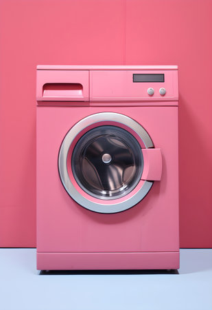 Pink washing machine on a pink background.の素材