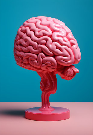 Human brain model on blue background. 3D illustration.の素材