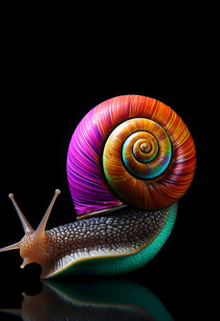 Snail on a black background. 3d illustration,の素材