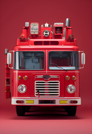 Red firetruck on a red background.の素材