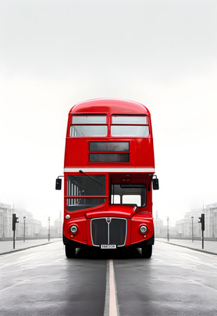 London Red double decker bus on the street.の素材
