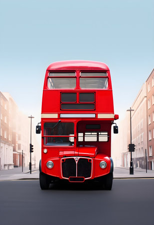 London Red double decker bus on the street.の素材