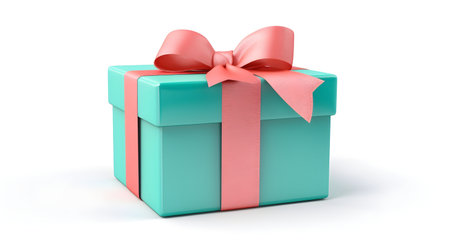 Green gift box with red bow isolated on white background. 3d render.の素材