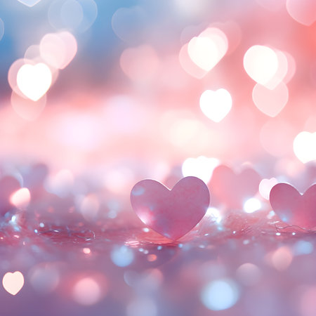 Valentine's day background with hearts and bokeh lightsの素材