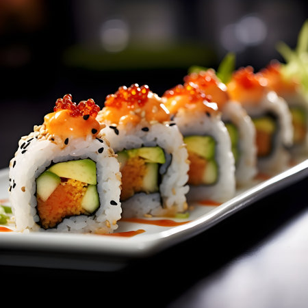 Sushi roll with salmon, avocado, cucumber and sesame seedsの素材