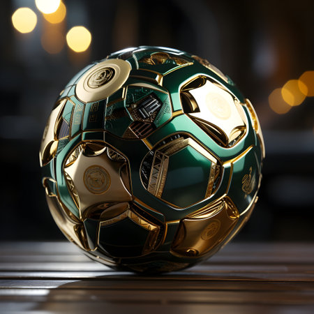 Soccer ball on the table. 3d rendering, 3d illustration.の素材