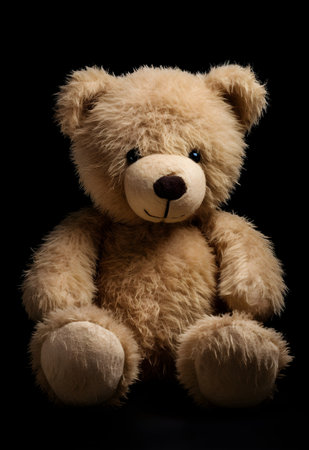 Teddy bear on a black background, close-up, isolatedの素材