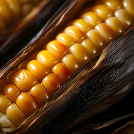 Close up of corn on the cob. Macro. Selective focus.の素材