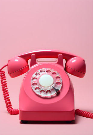 Retro red telephone on pink background with copy space for your textの素材