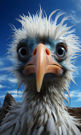 Runepunk bird with a long beak in the style of fish-eye lens, meme art.の素材