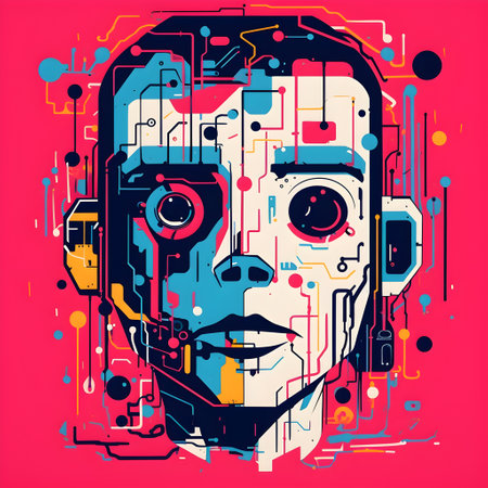 Artificial intelligence concept. Comical funny, Futuristic robot head.の素材