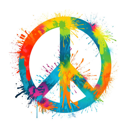 Peace symbol made of colorful splashes on white background.の素材