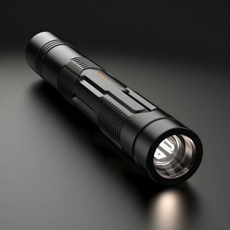 Black flashlight on a black background.の素材
