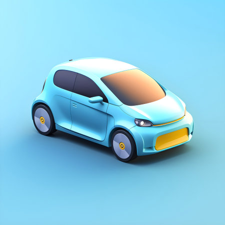 Modern electric car on a blue background with a shadowの素材
