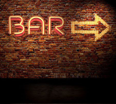 Bar sign on a brick wallの写真素材