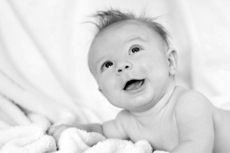 Cute little happy newborn baby - black and white