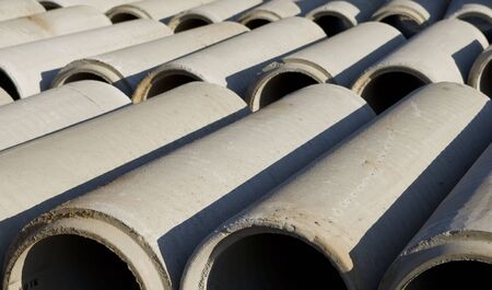Rows of concrete construction pipesの写真素材