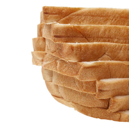 Brown stack of sliced bread on white background
