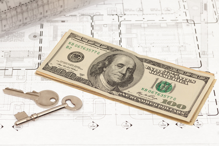 Architecture project with money and keyの写真素材