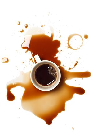 coffee spill stain accident drop white backgroundの写真素材