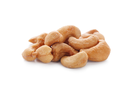 cashew nut salty roasted food ingredient natural isolated white backgroundの写真素材